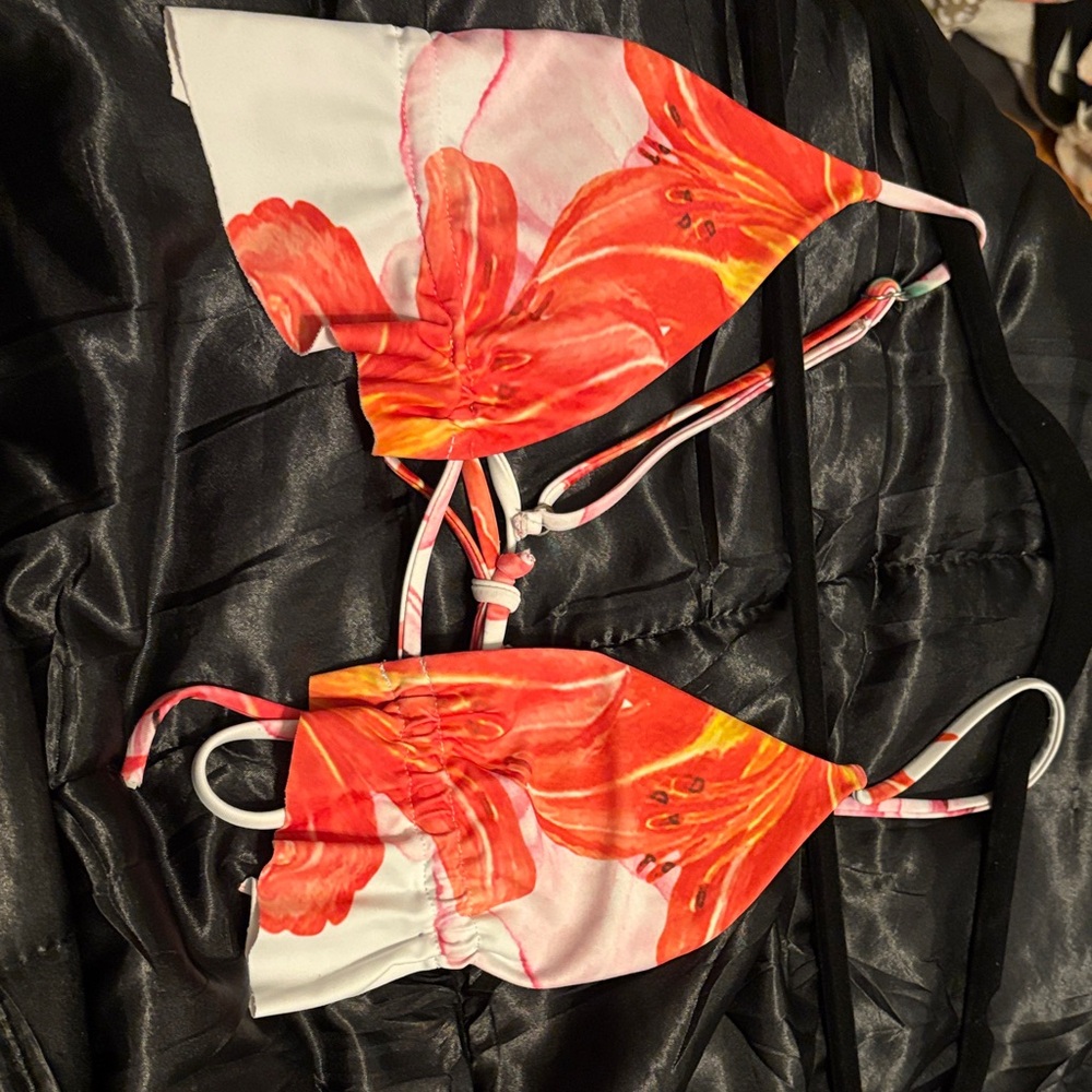 Floral Bikini Top with Red and Pink Accents
